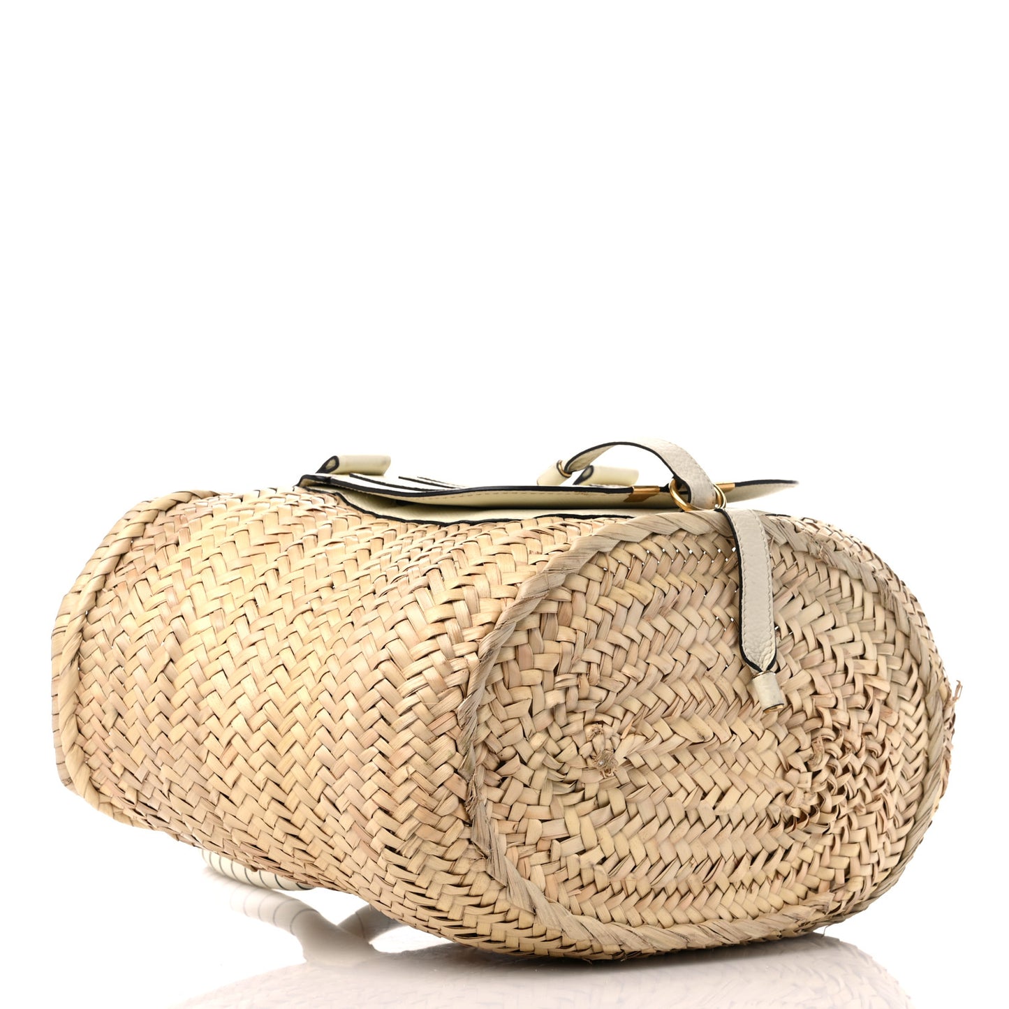 Raffia Small Grain Calfskin Medium Marcie Basket White