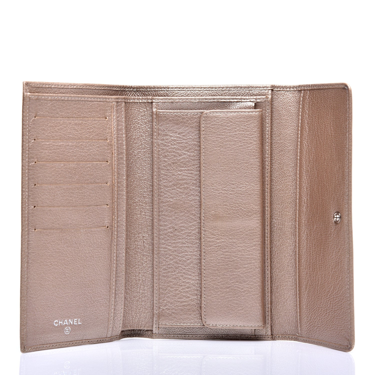 Chanel Metallic Goatskin Large Flap Wallet Beige 5 of 9