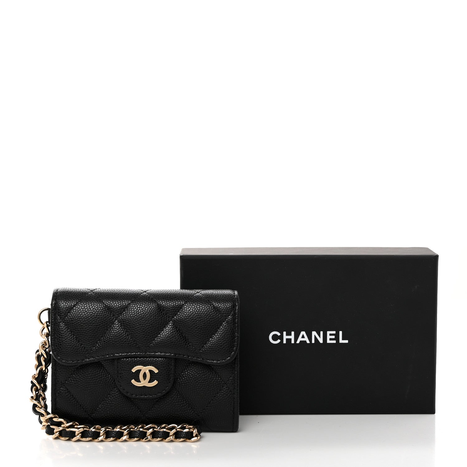 Chanel Caviar Quilted Flap Card Holder Chain Wristlet Black 9 of 9