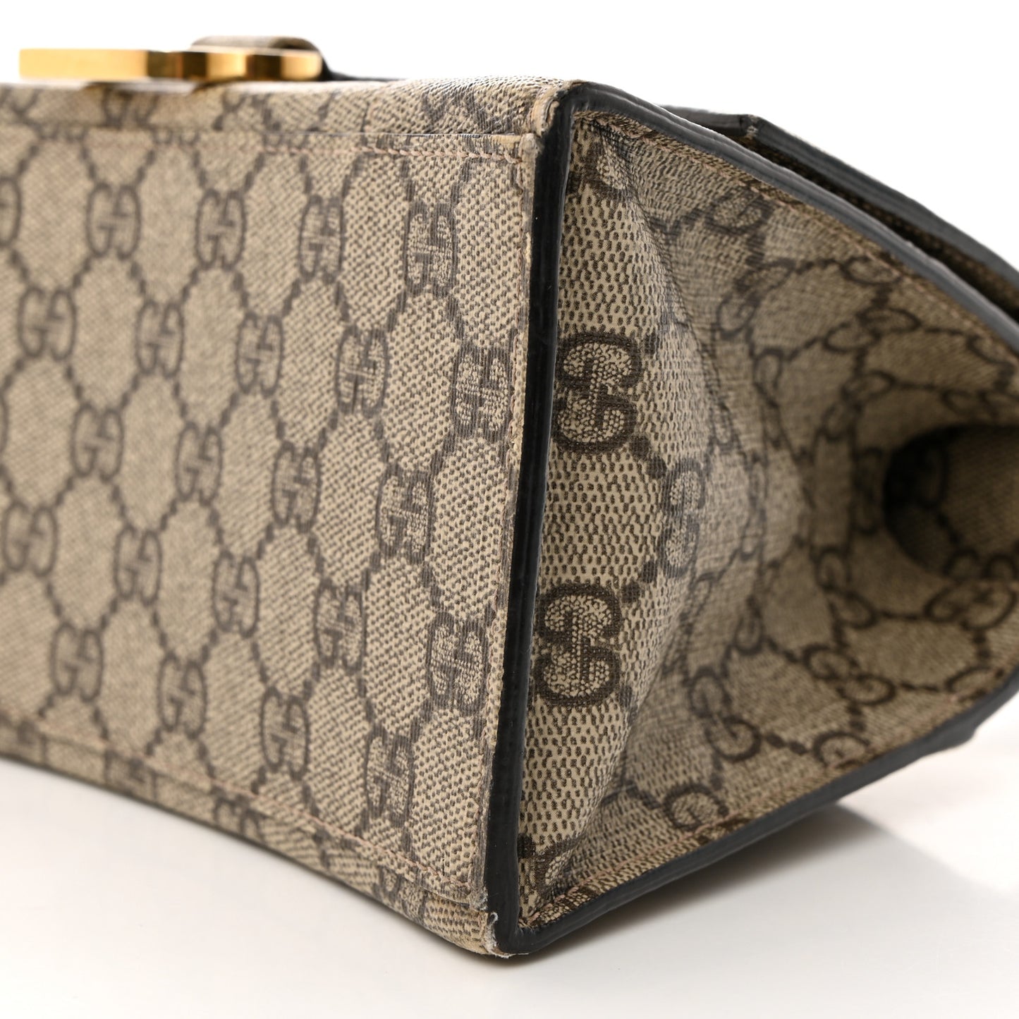 X GUCCI GG Supreme Monogram Small Hourglass Top Handle Bag Beige Ebony