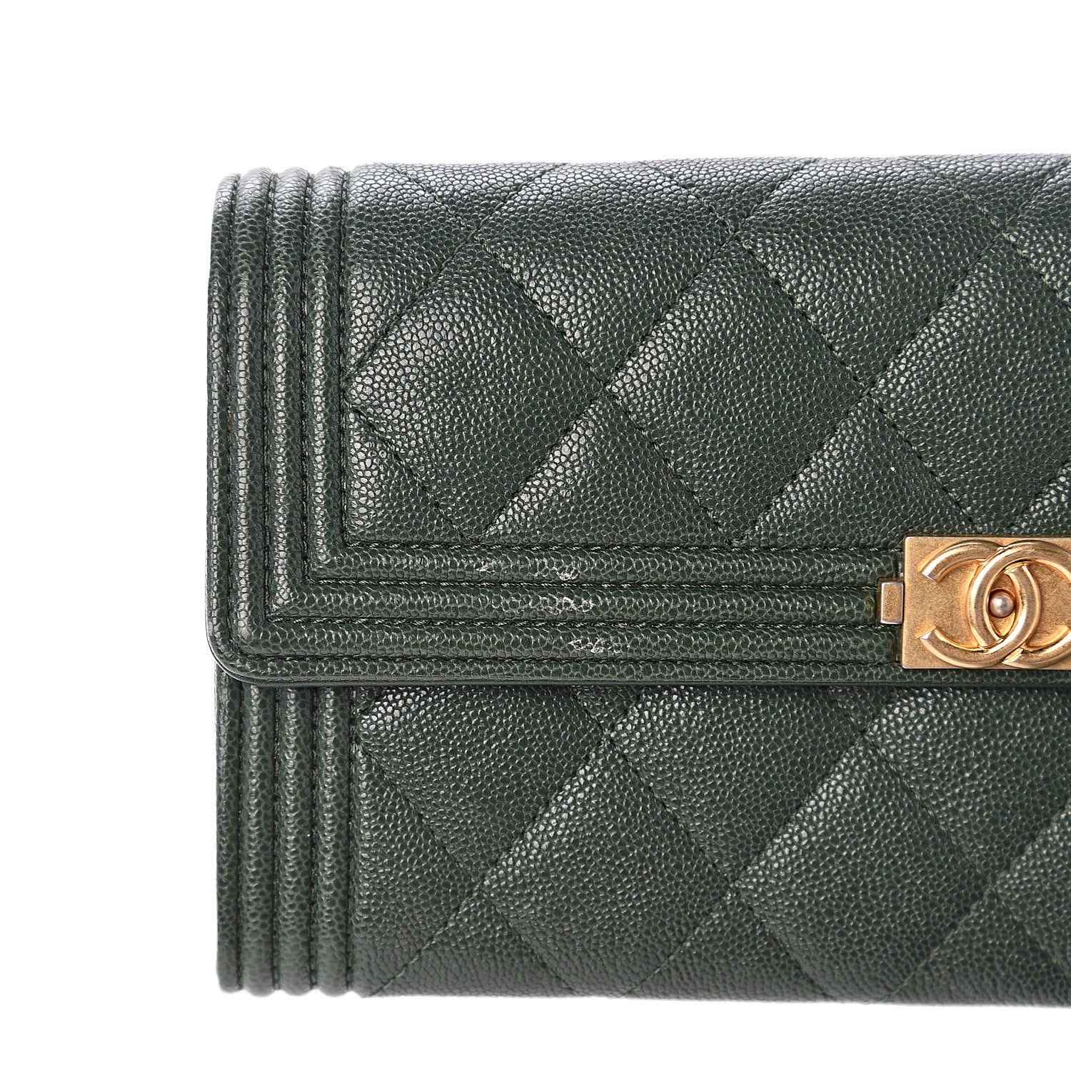 Chanel Caviar Quilted Large Boy Gusset Flap Wallet Green 8 of 11