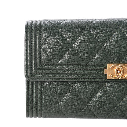 Chanel Caviar Quilted Large Boy Gusset Flap Wallet Green 8 of 11