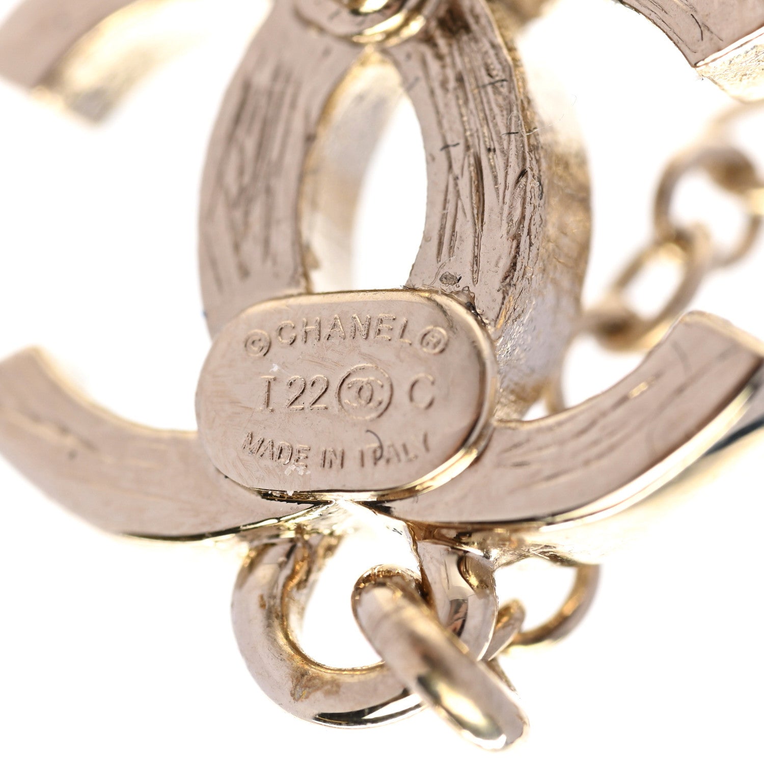 Chanel Metal Crystal CC Chain Cuff Earrings Gold 3 of 5