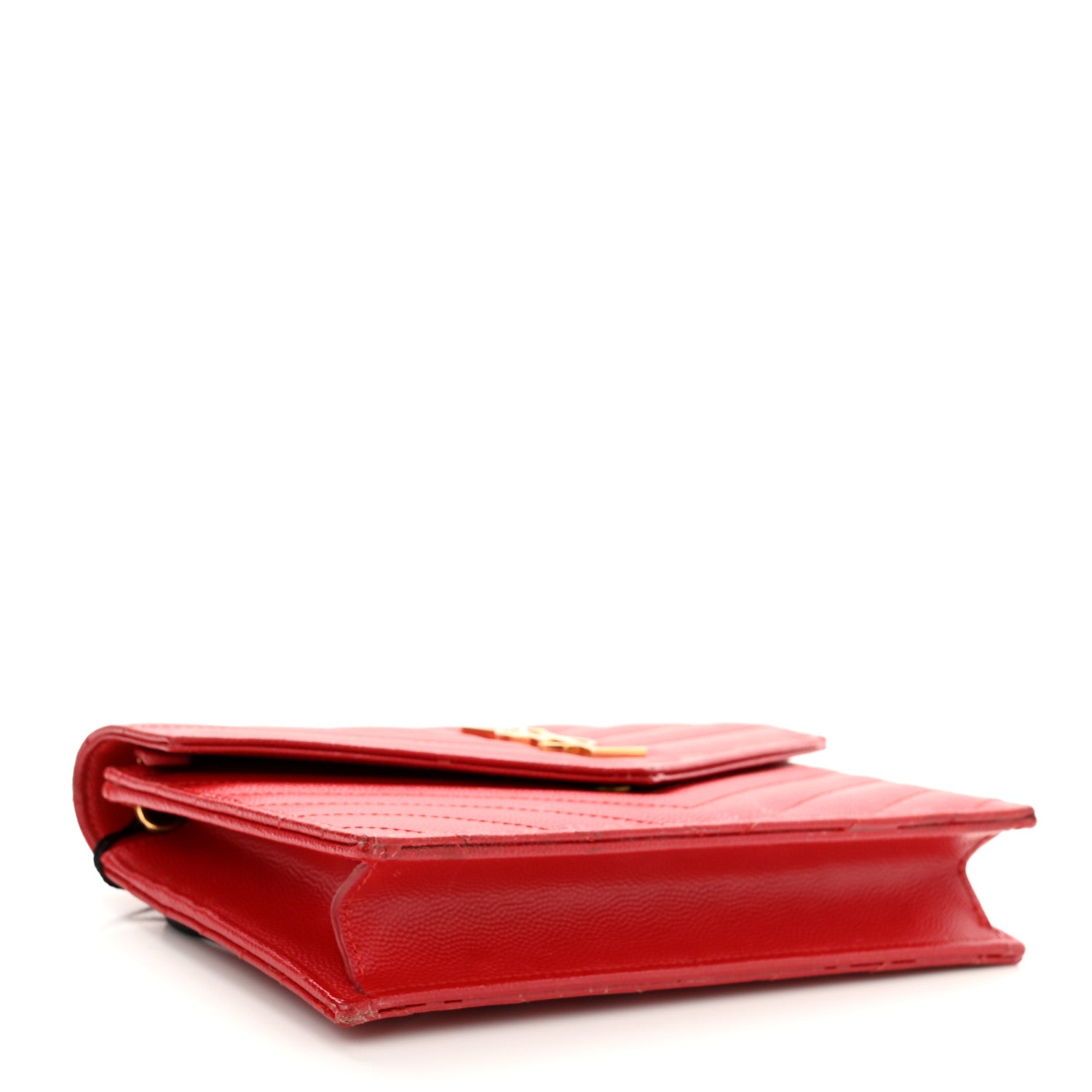 Saint Laurent Grain De Poudre Matelasse Chevron Monogram Envelope Chain Wallet New Red 4 of 14