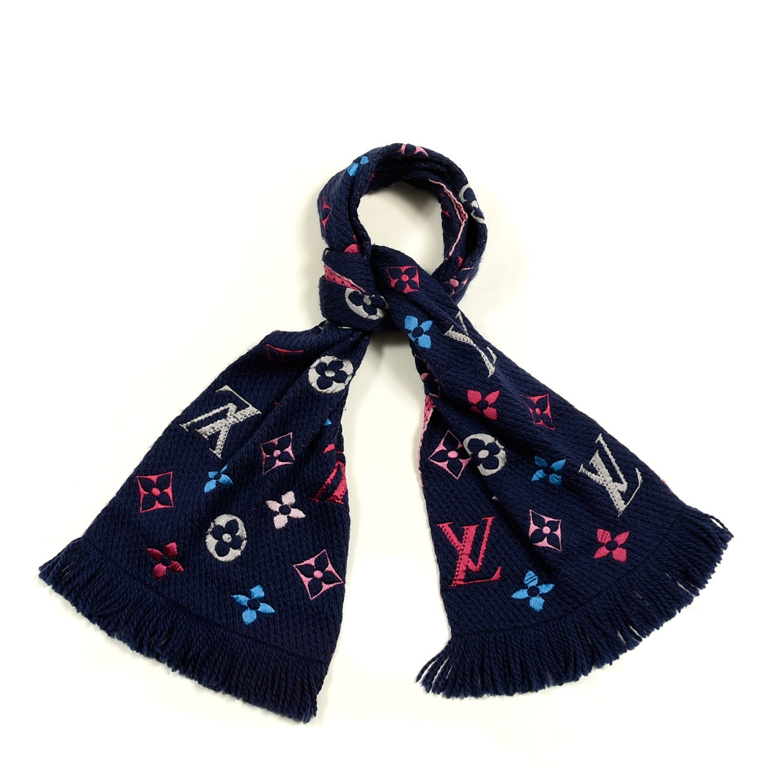 Louis Vuitton Wool Silk Rainbow Logomania Scarf Navy 1 of 3