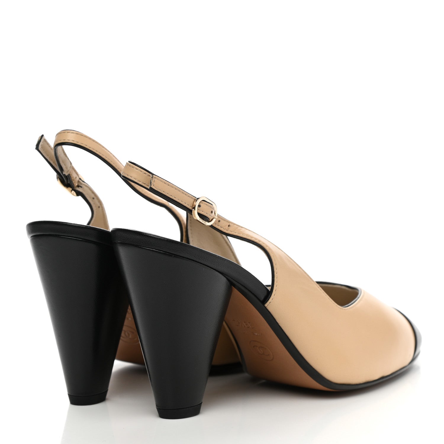 Chanel Lambskin Cap Toe CC Slingback Pumps 39.5 Beige Black 4 of 10