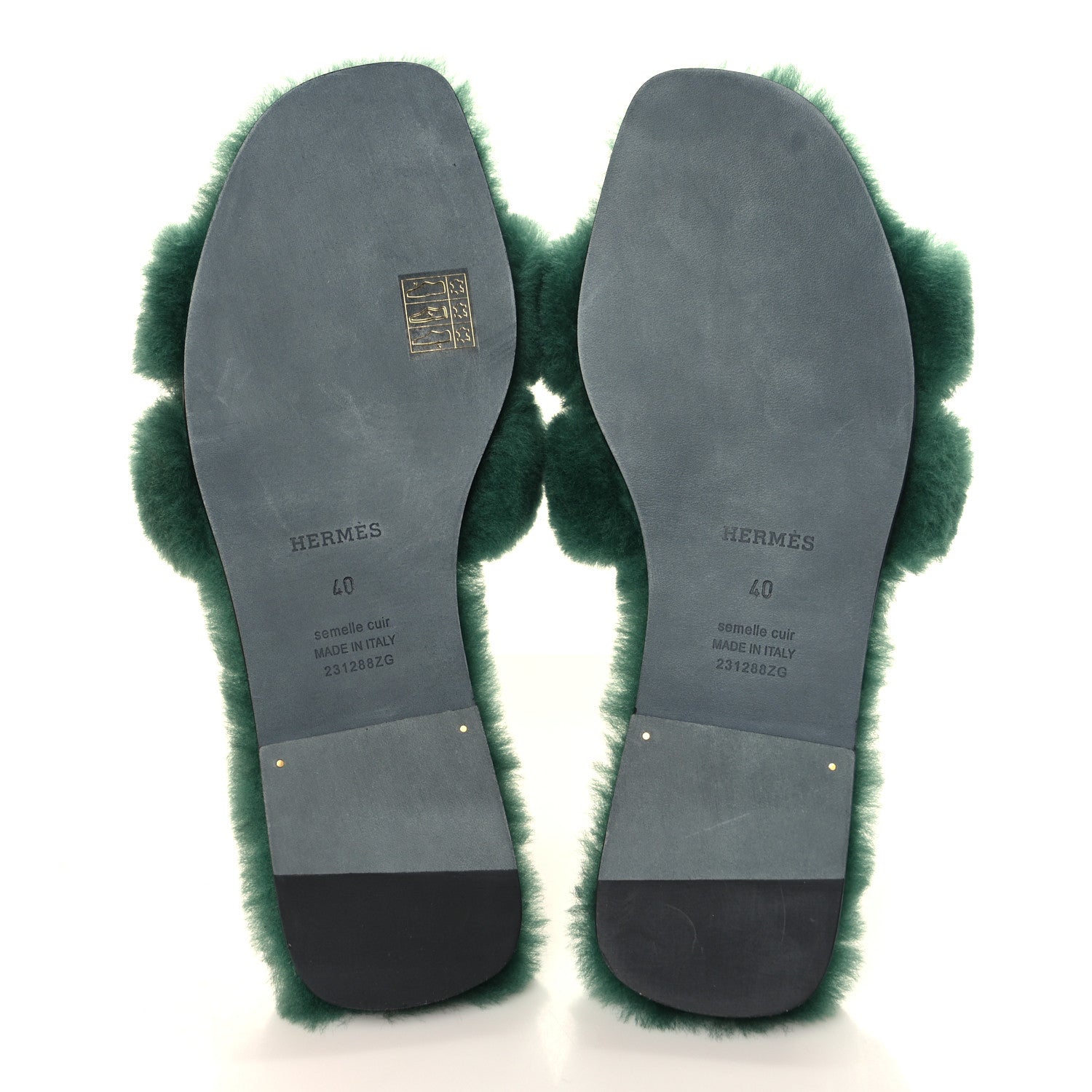 Hermes Woolskin Oran Sandals 40 Vert Anglais 5 of 8