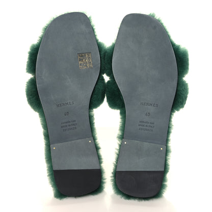 Hermes Woolskin Oran Sandals 40 Vert Anglais 5 of 8