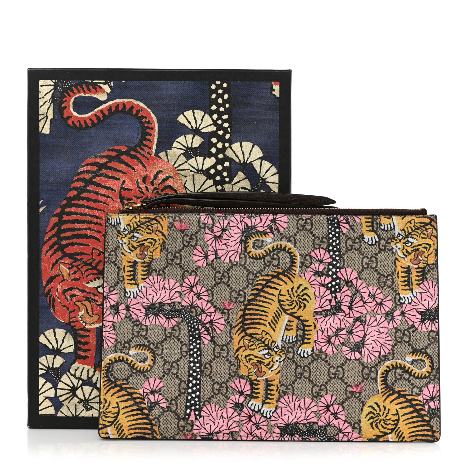 Gucci GG Supreme Monogram Bengal Zip Pouch Beige New Acero Crop Pink 11 of 11