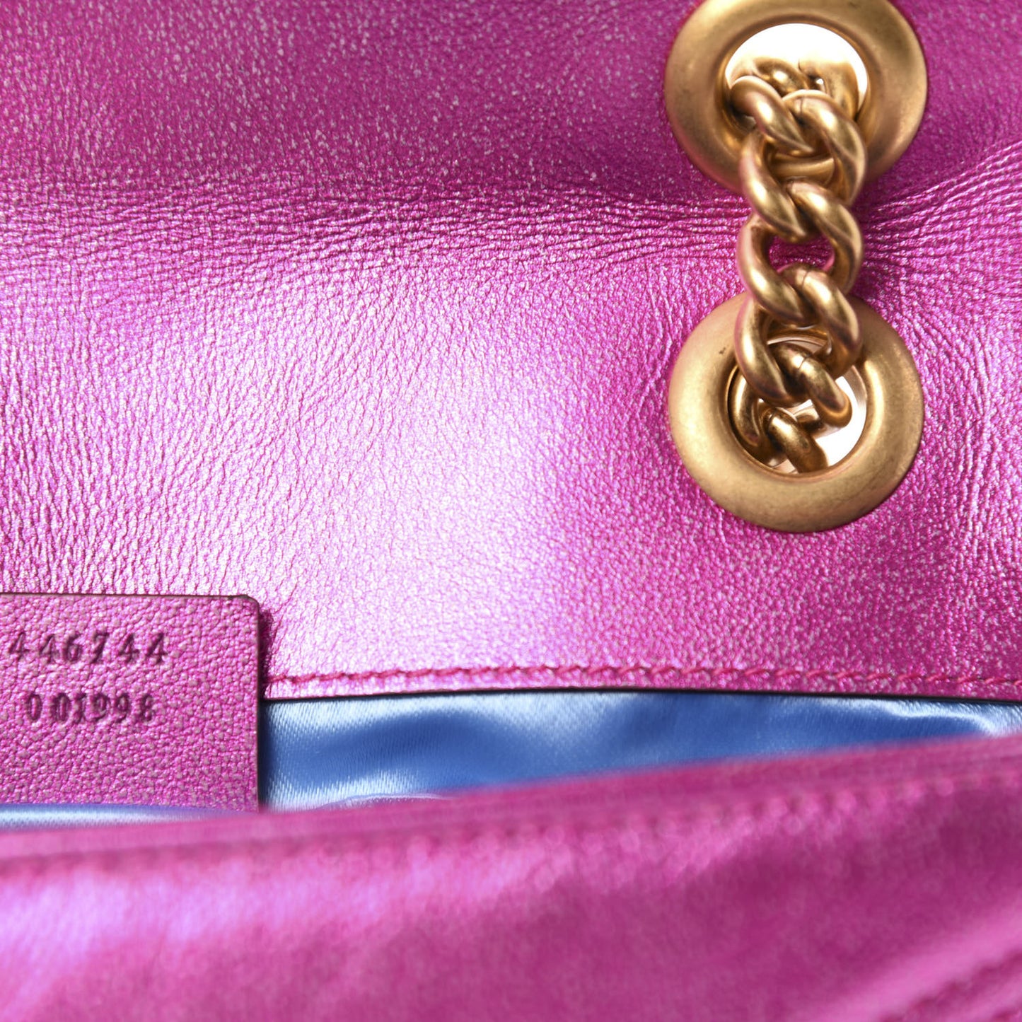 Metallic Calfskin Matelasse Mini GG Marmont Shoulder Bag Fuchsia