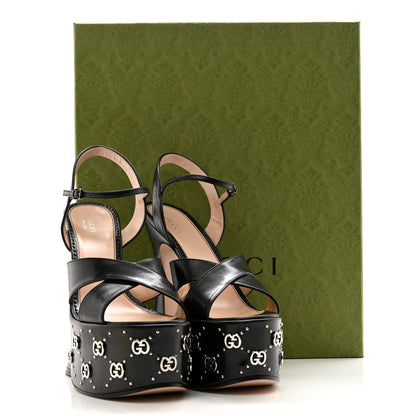 Gucci Malaga Kid Interlocking G Studs 155mm Platform Sandals 40 Perfect Black 8 of 8