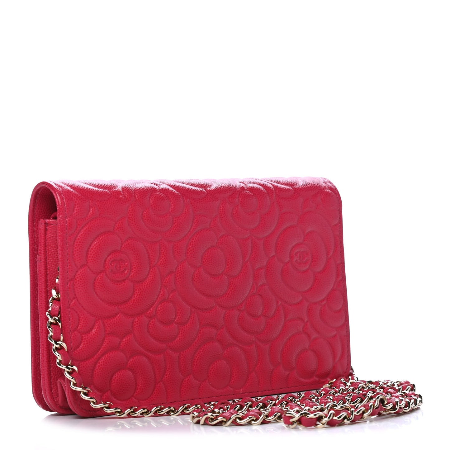 Caviar Camellia Embossed Wallet On Chain WOC Fuschia