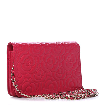 Chanel Caviar Camellia Embossed Wallet On Chain WOC Fuschia 2 of 7