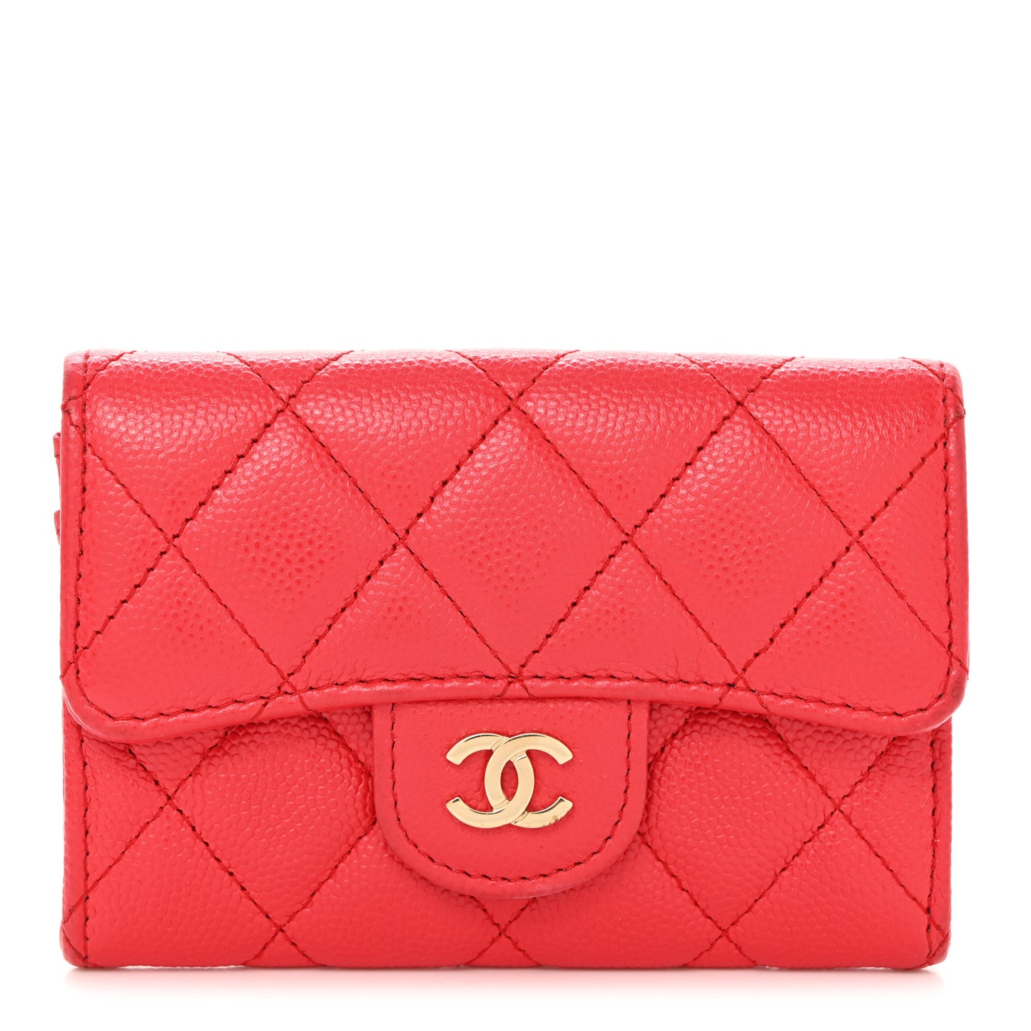 Caviar Quilted Flap Card Holder Wallet Red