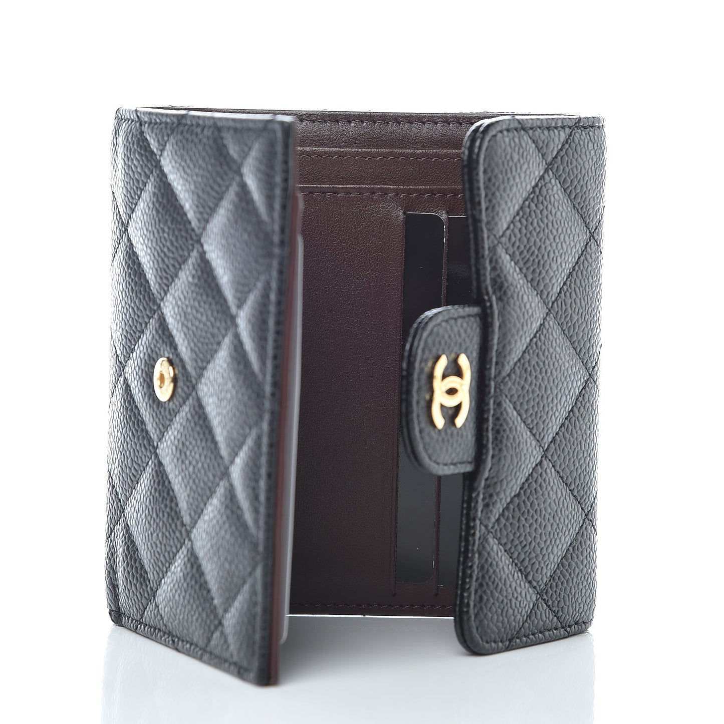 Caviar Quilted Compact Flap Wallet Black