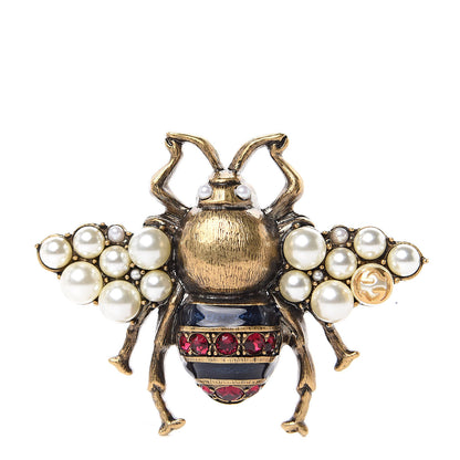 Gucci Crystal Pearl Enamel Bee Multifinger Ring Ruby 1 of 5