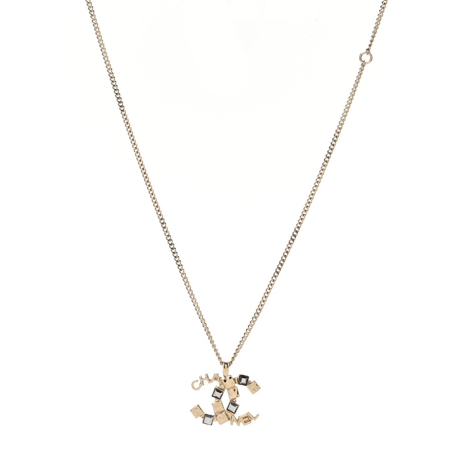 Baguette Crystal Logo CC Necklace Grey Gold