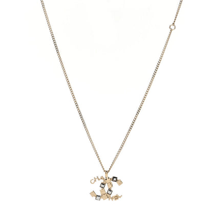 Chanel Baguette Crystal Logo CC Necklace Grey Gold 1 of 6