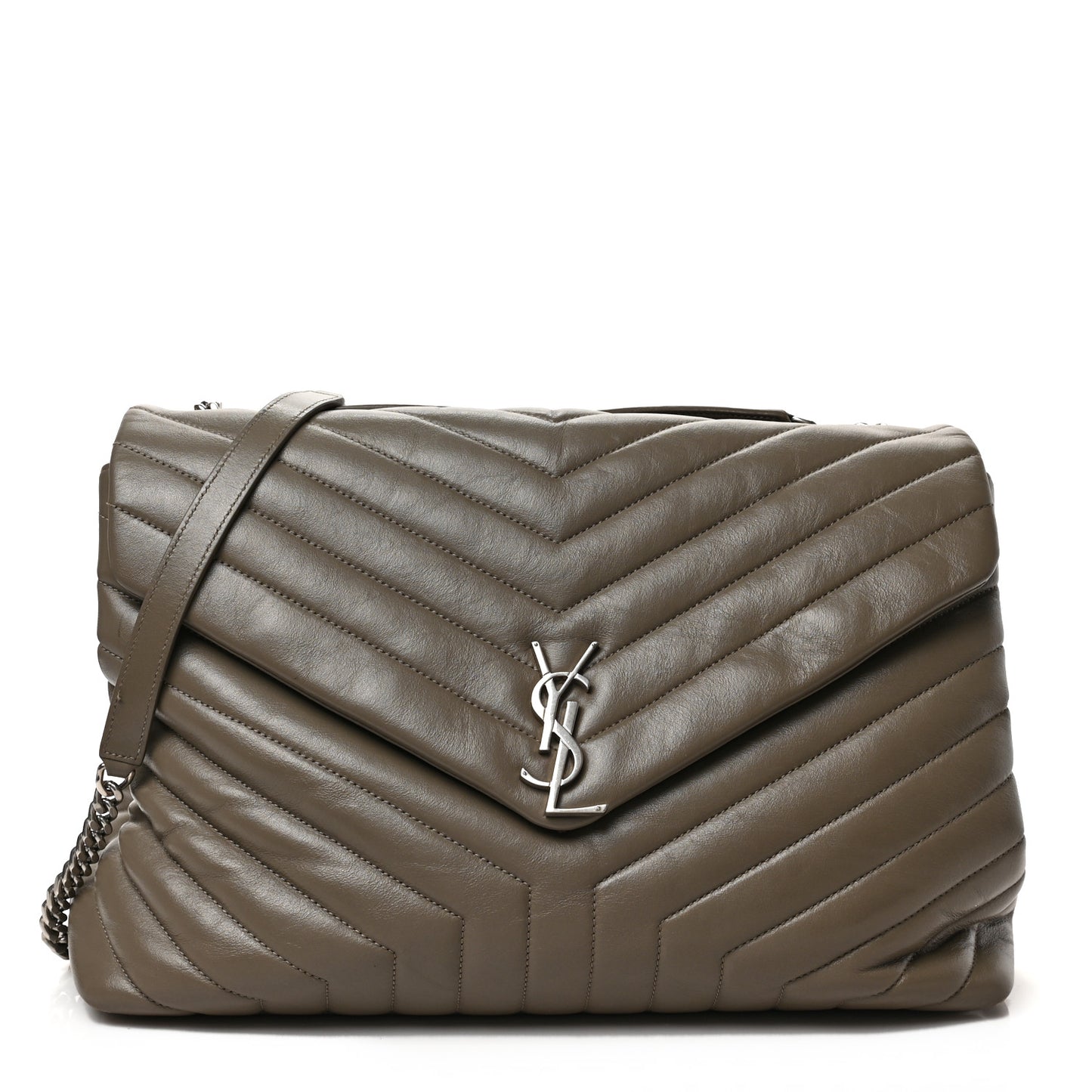 Calfskin Y Quilted Monogram Large Loulou Chain Satchel Taupe