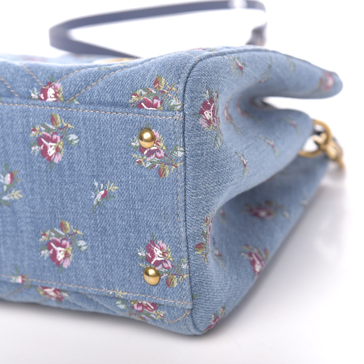 Denim Matelasse Flora Small GG Marmont Tote Blue