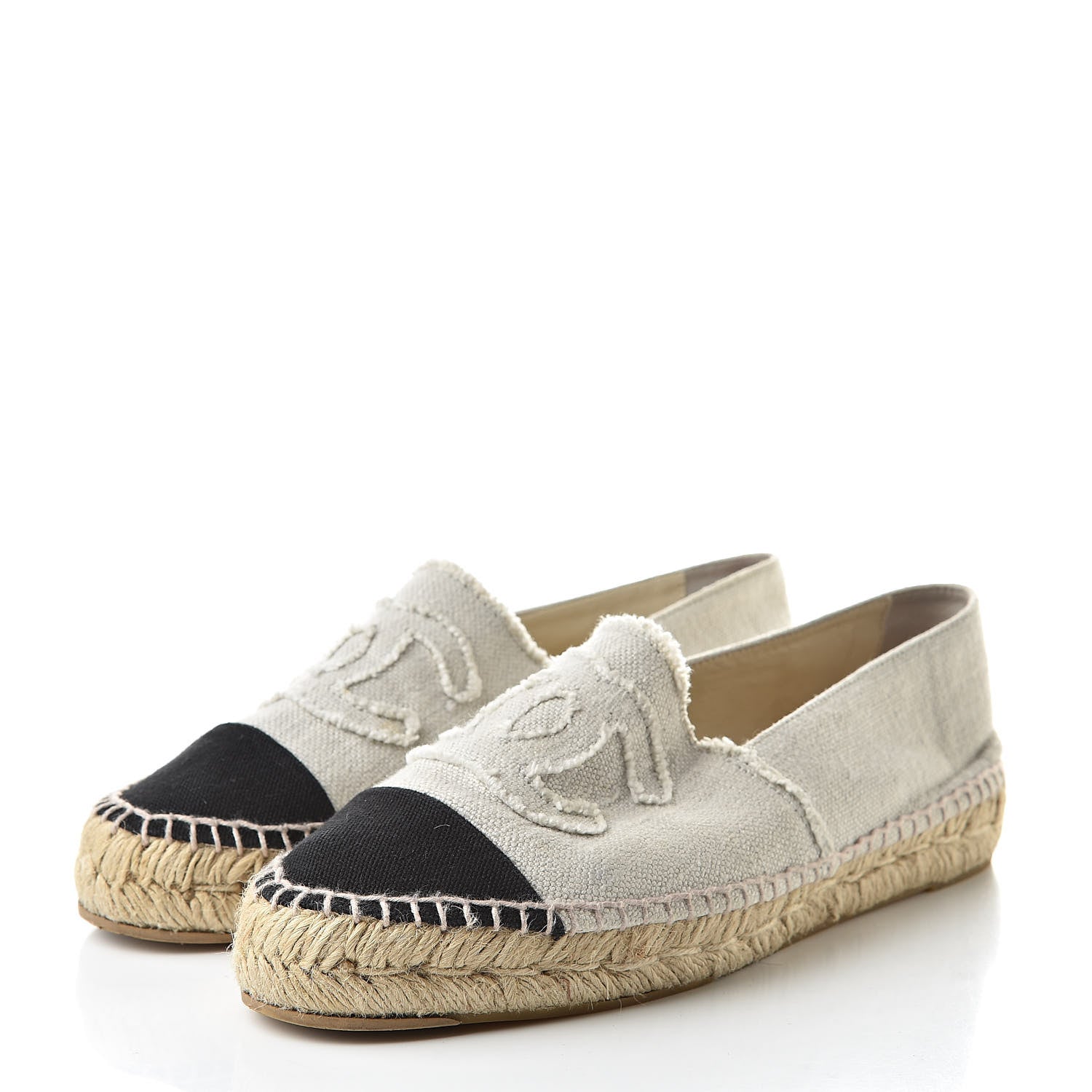 Chanel Linen CC Espadrilles 40 Beige Black 3 of 14