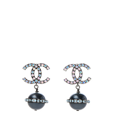 Chanel Iridescent Crystal Bead CC Drop Earrings Black 1 of 6