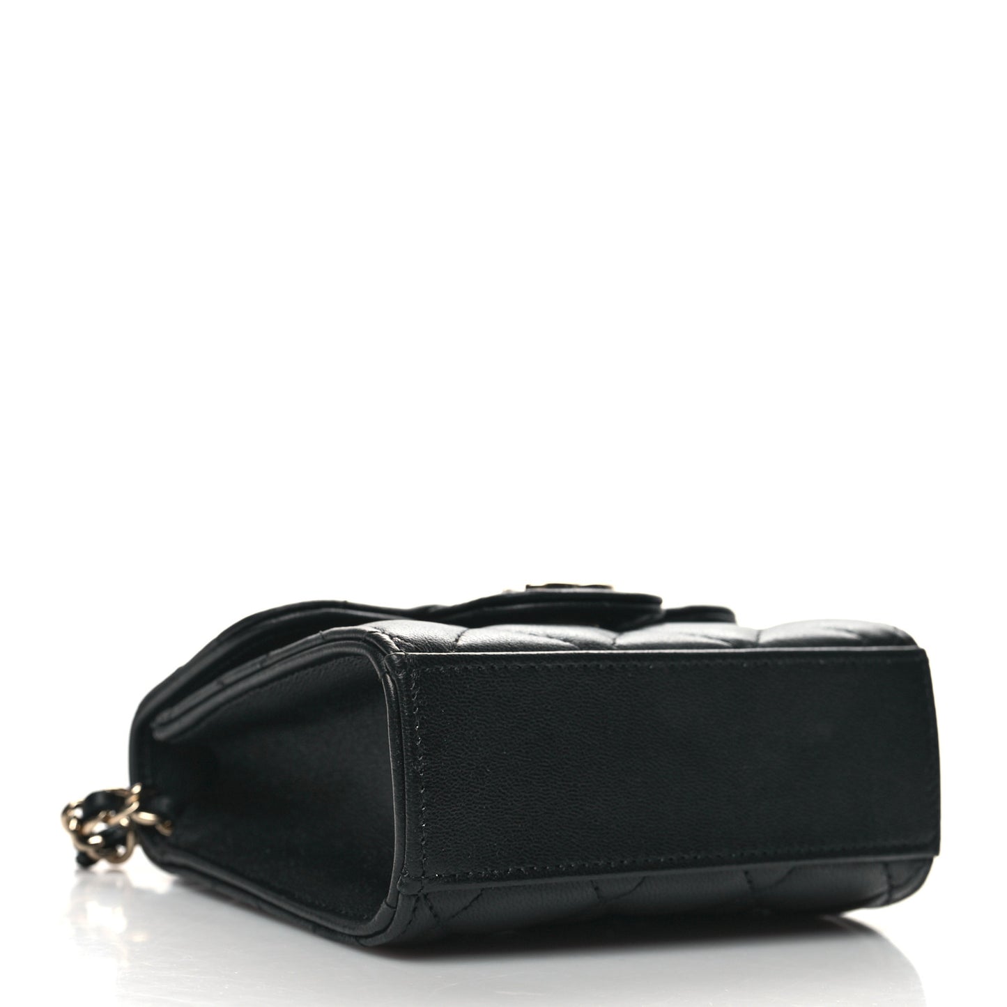 Lambskin Quilted Top Handle Flap Clutch With Chain Black