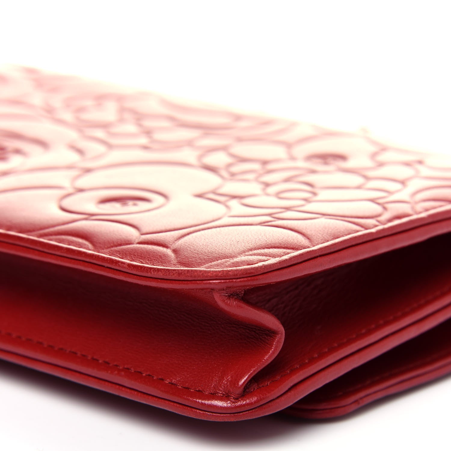 Chanel Lambskin Camellia Embossed Wallet On Chain WOC Red 16 of 21