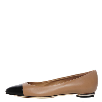 Chanel Lambskin Coco Line Pointed Toe Ballerina Flats 36.5 Dark Beige Black 1 of 8