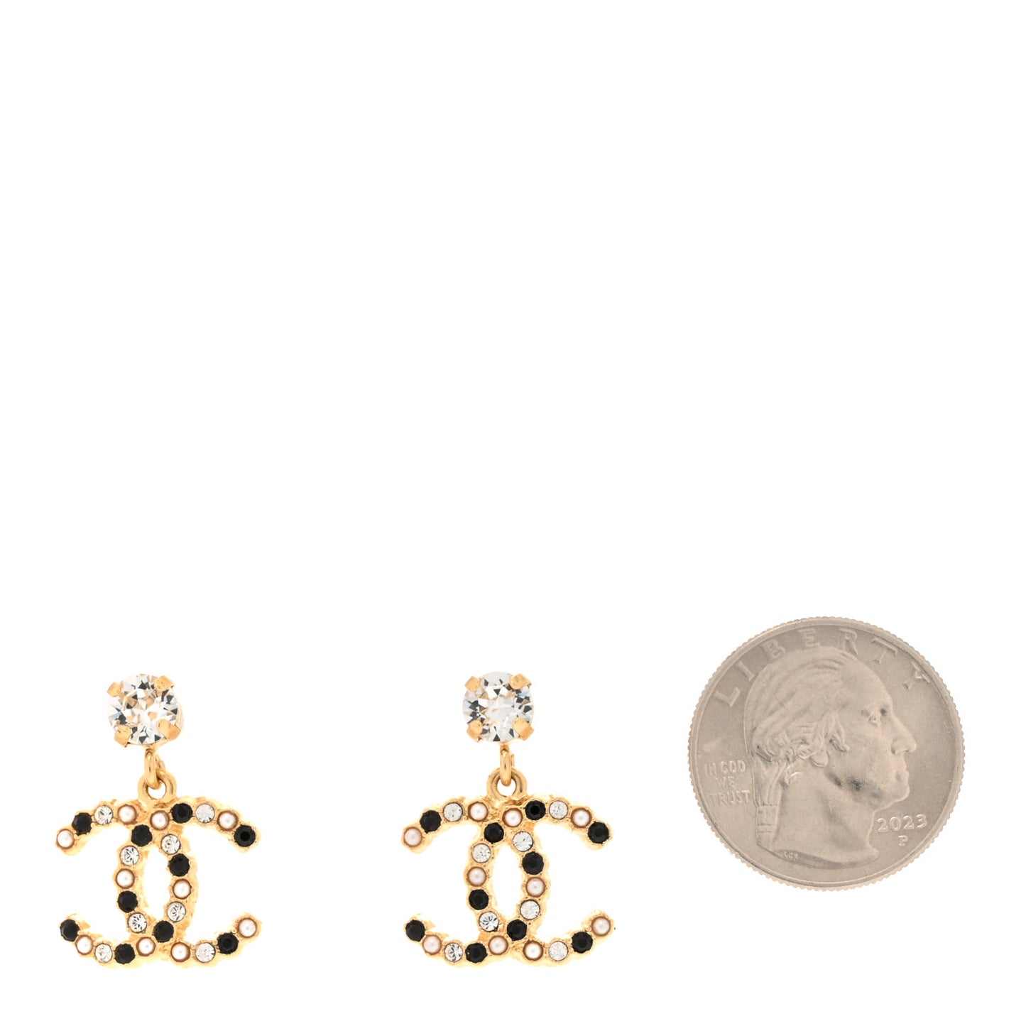 Resin Crystal Pearl CC Drop Earrings Gold Black