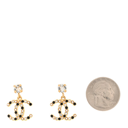 Chanel Resin Crystal Pearl CC Drop Earrings Gold Black 2 of 5