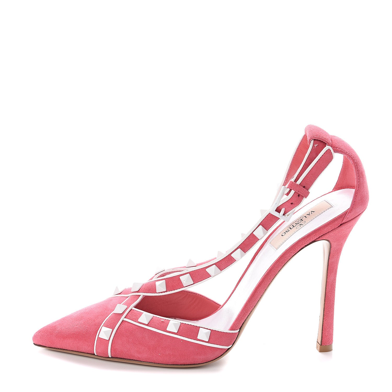 Valentino Garavani Suede Free Rockstud Cross Strap D'Orsay 105mm Pumps 40 Shadow Pink Optic White 1 of 7