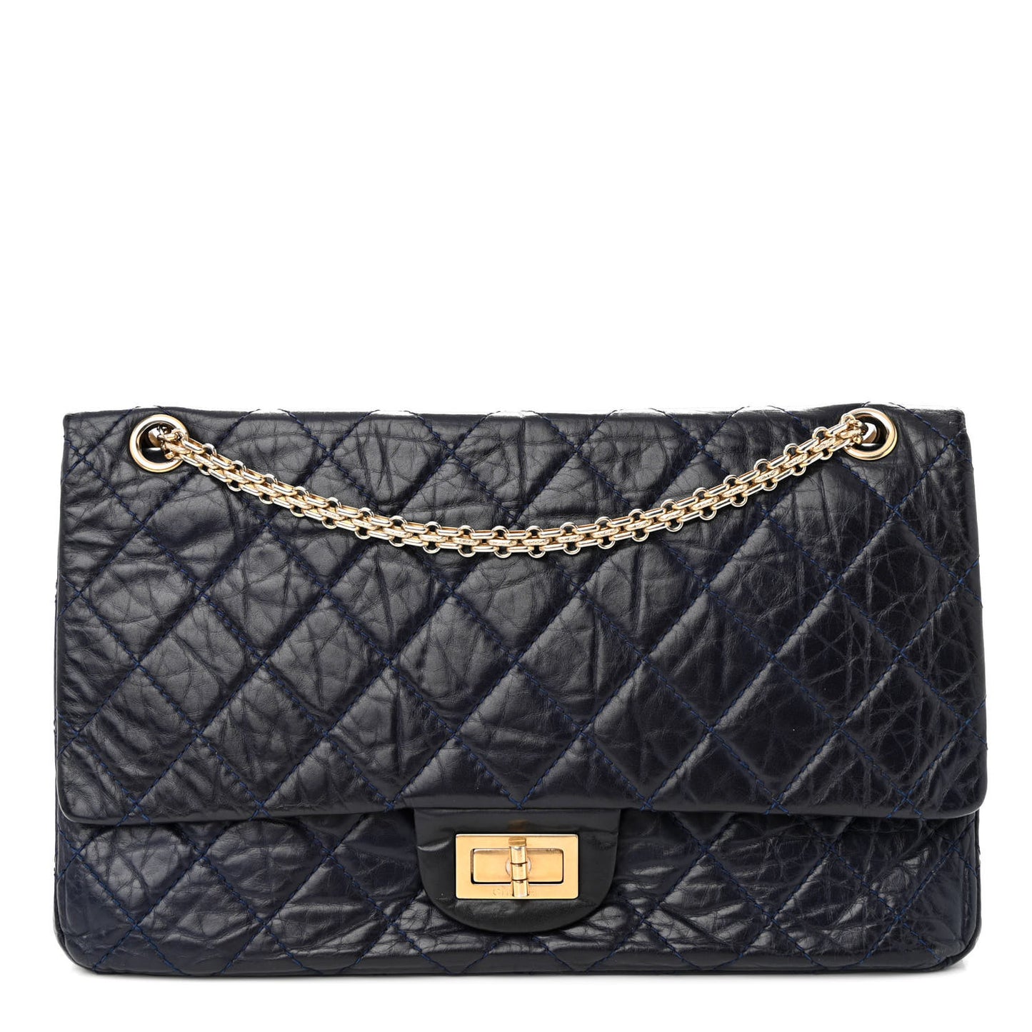 Aged Calfskin Quilted 2.55 Reissue 227 Flap Navy Blue