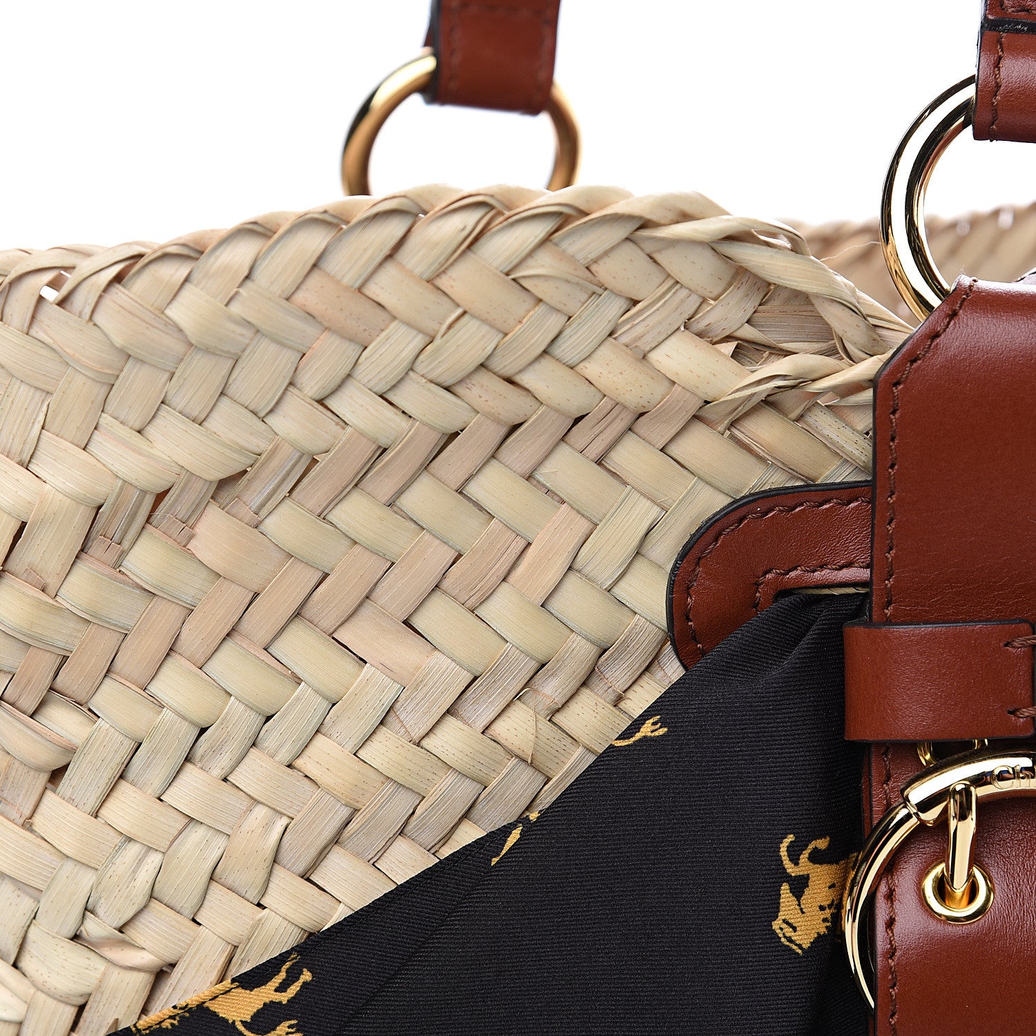 Chloe Smooth Calfskin Raffia Little Horses Medium Panier Basket Black Yellow 9 of 9