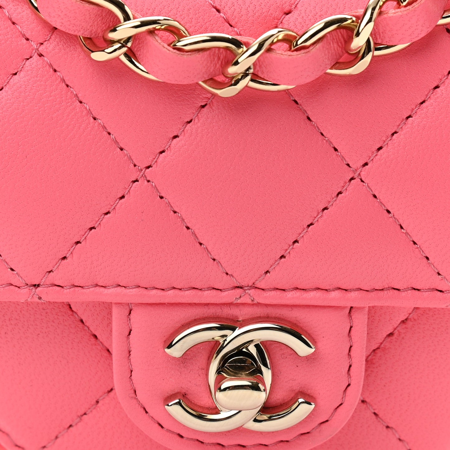Lambskin Quilted CC In Love Heart Waist Belt Bag With Chain Pink