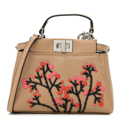 Fendi Shiny Nappa Botanical Garden Embroidered Micro Peekaboo Iconic Satchel Cuoio Rosso 1 of 10