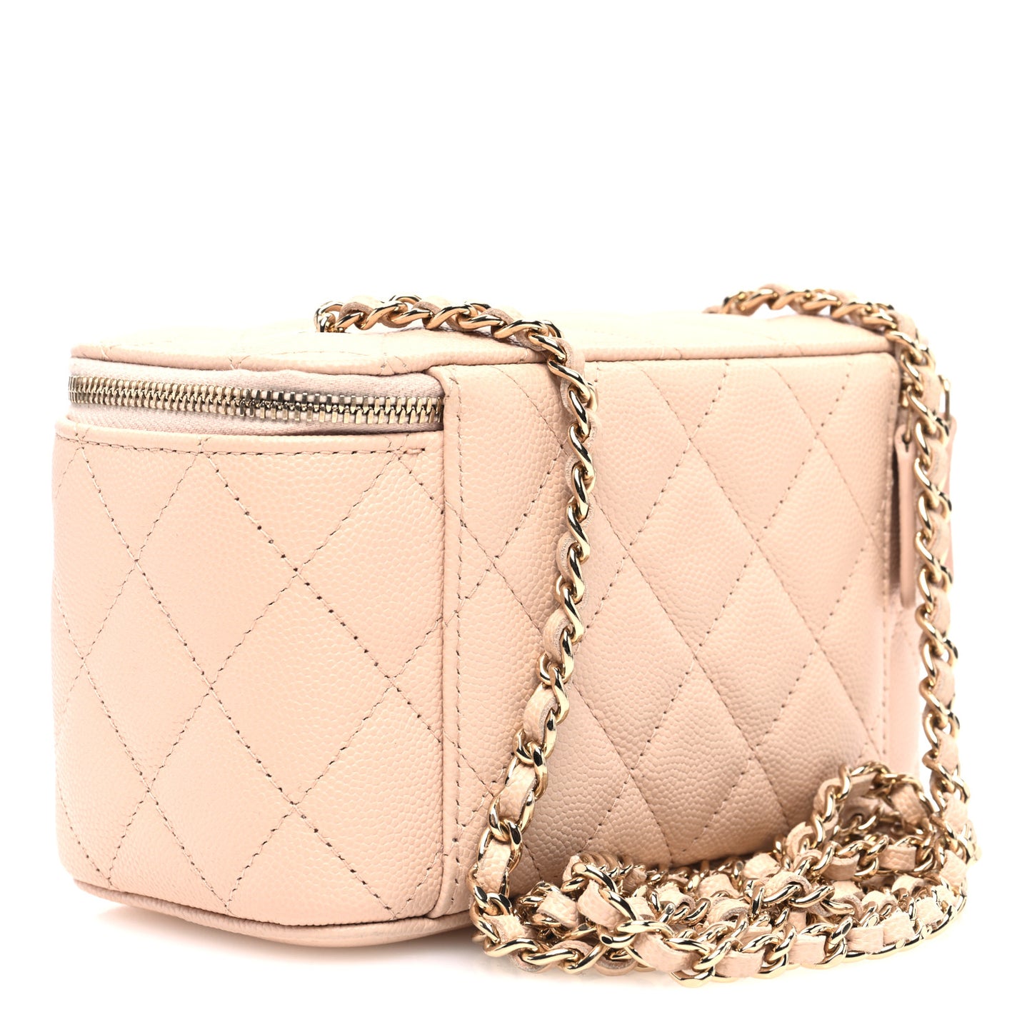 Caviar Quilted Small Vanity Case With Chain Light Beige