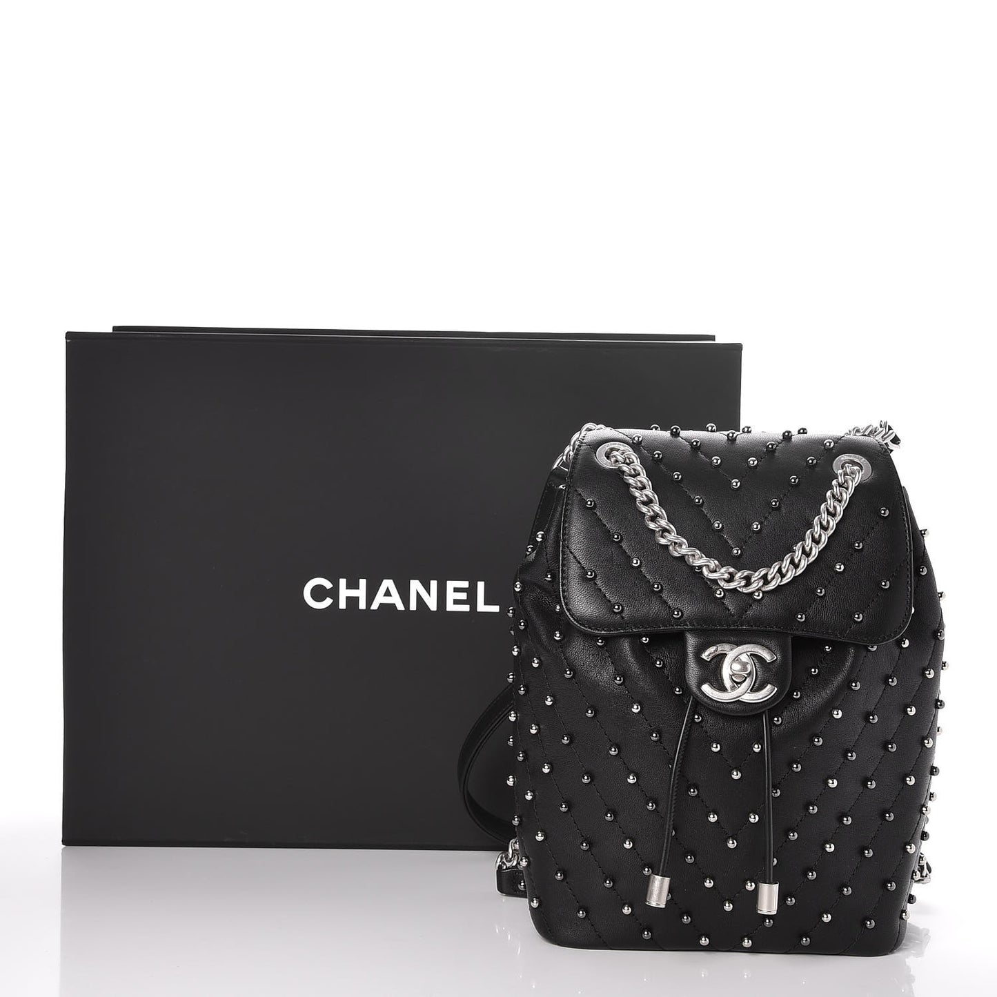 Lambskin Chevron Quilted Studded Stud Wars Backpack Black