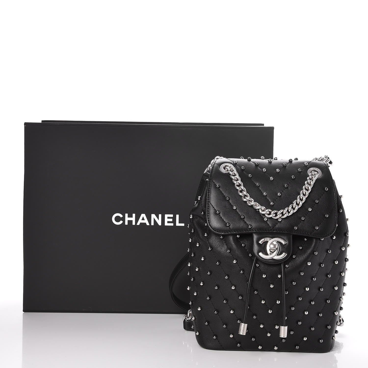 Chanel Lambskin Chevron Quilted Studded Stud Wars Backpack Black 8 of 8