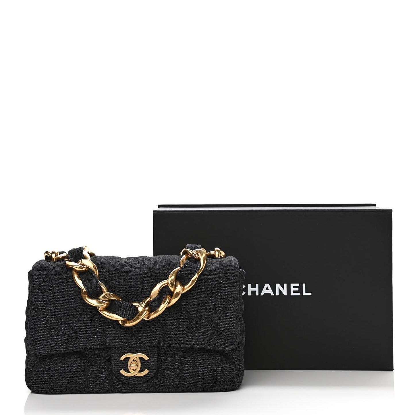 Denim Quilted Medium Funky Town Flap Black