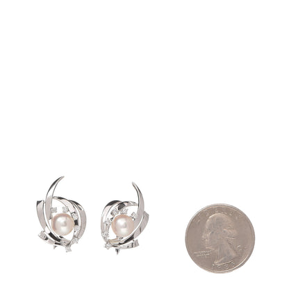 Mikimoto 14K White Gold Diamond Akoya Pearl 8mm Screw Back Earrings 2 of 4