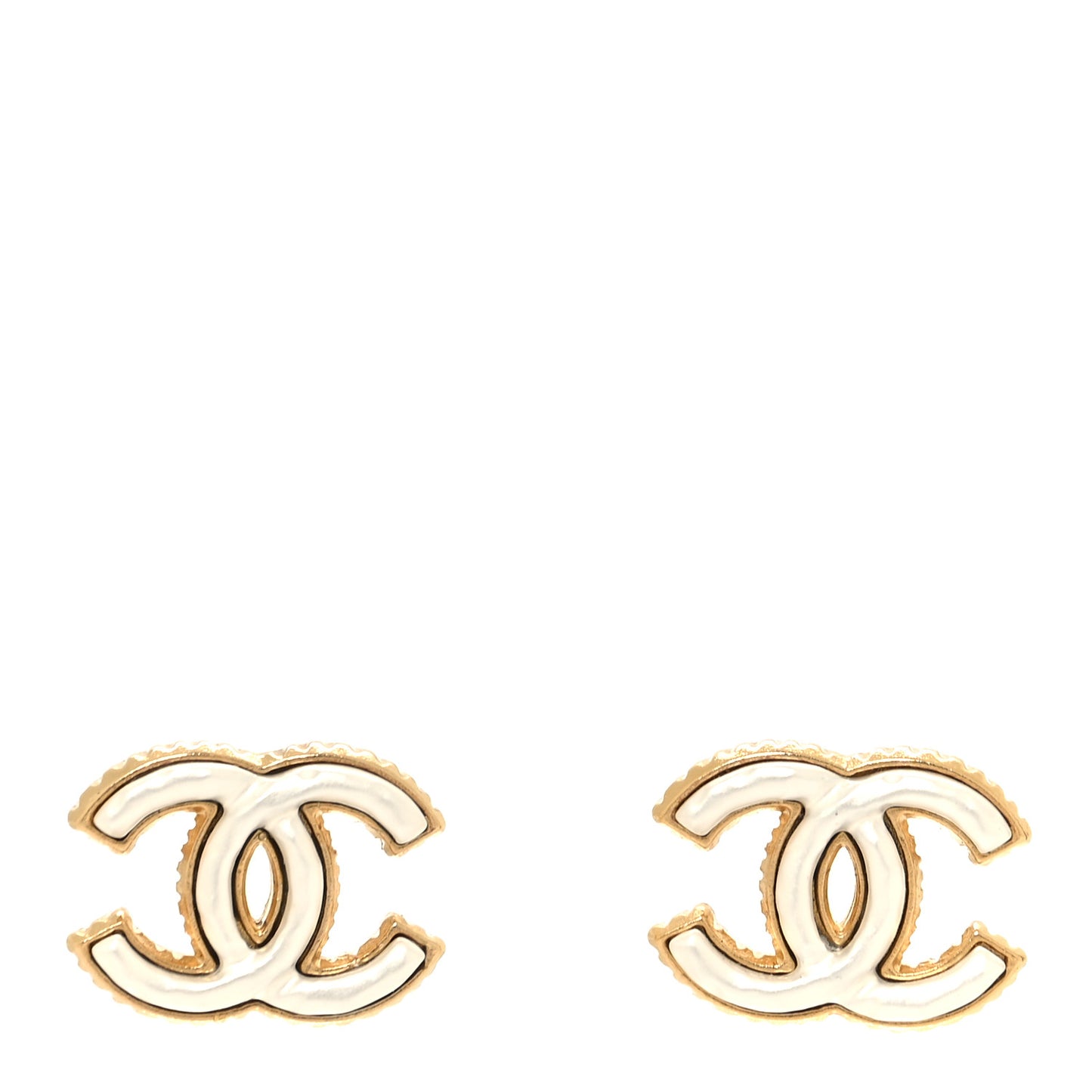 Metal Enamel CC Earrings Gold White
