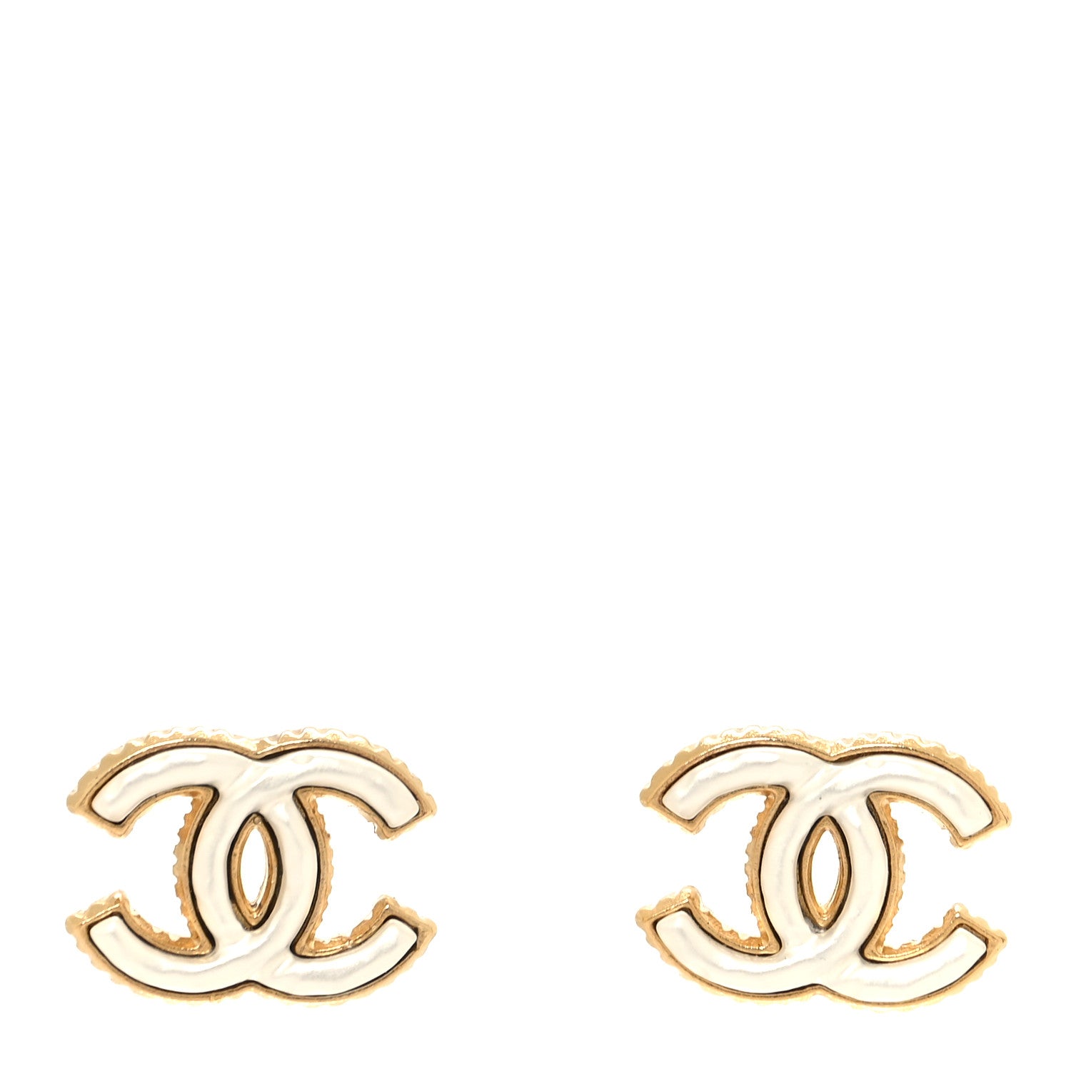 Chanel Metal Enamel CC Earrings Gold White 1 of 5