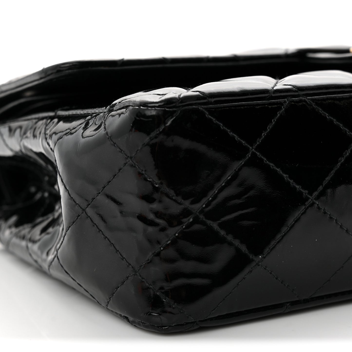 Patent Quilted Medium Double Flap Black