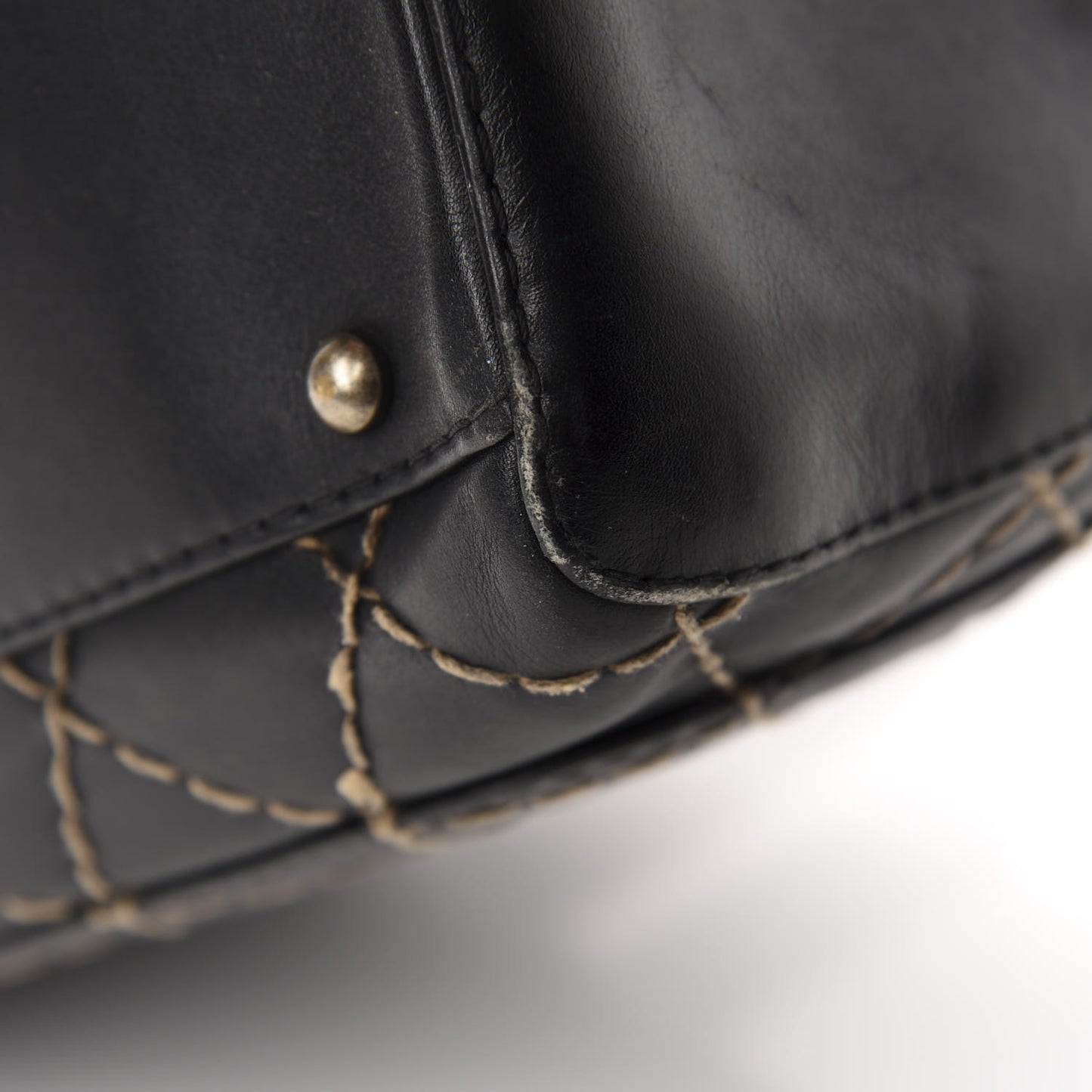 Calfskin Wild Stitch Top Handle Bag Black