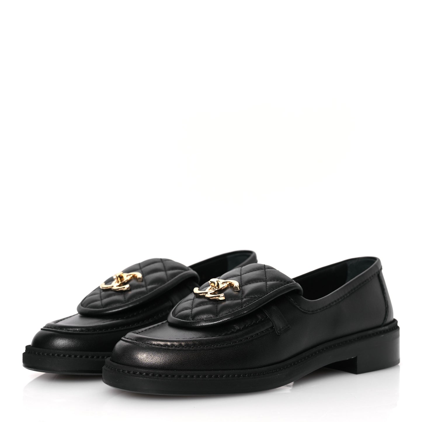 Lambskin Quilted CC Turnlock Loafers 37 Black