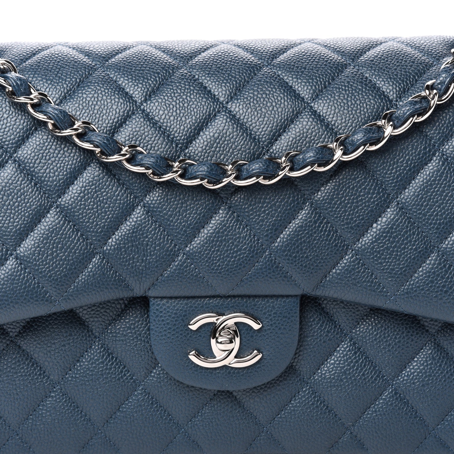 Metallic Caviar Jumbo Double Flap Blue