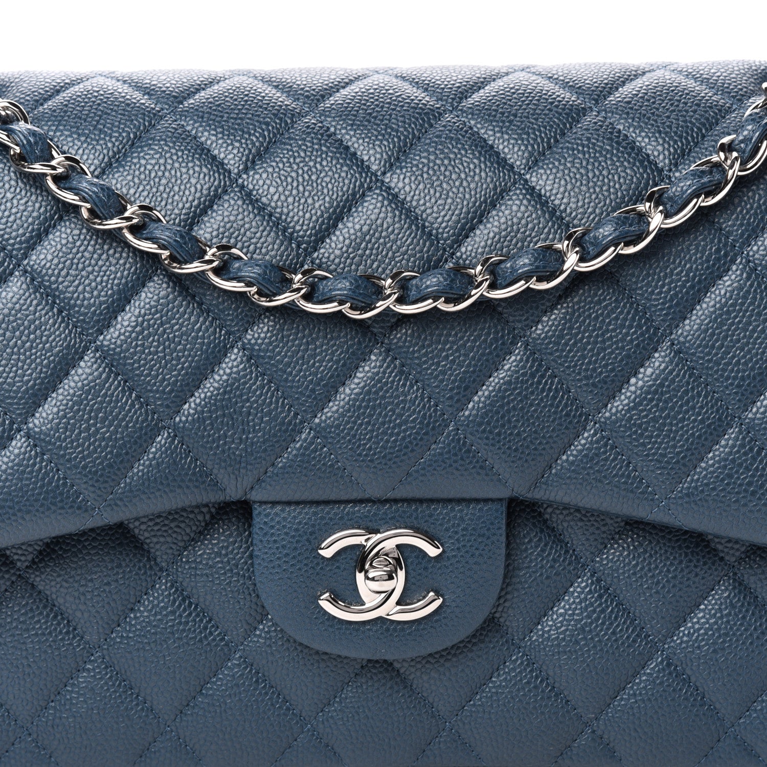 Chanel Metallic Caviar Jumbo Double Flap Blue 11 of 11
