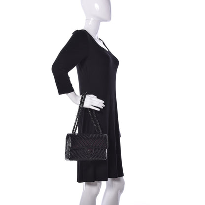 Chanel Patent Crumpled Calfskin Chevron Quilted Small Double Flap So Black 2 of 10