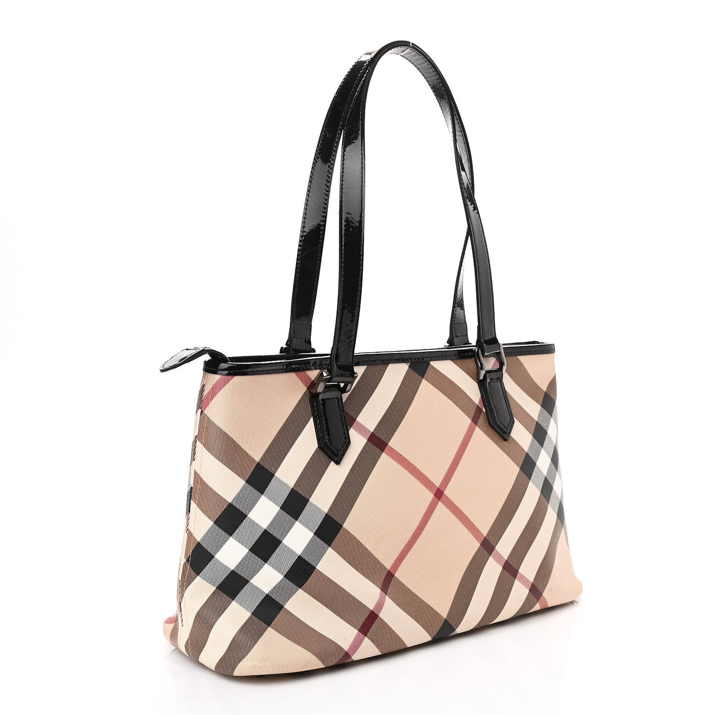 Nova Check Patent Trim Shopper Tote Black